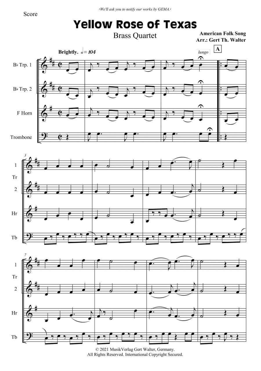 Yellow Rose of Texas (arr. Gert Th. Walter)