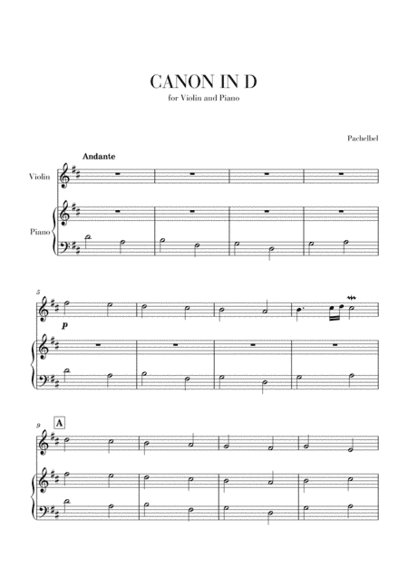 Canon in D for Violin and Very Easy Piano (arr. Cadenza Editions)