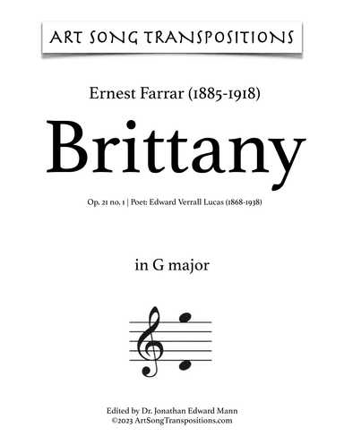 FARRAR: Brittany, Op. 21 no. 1 (transposed to G major) (arr. ArtSongTranspositions.com)