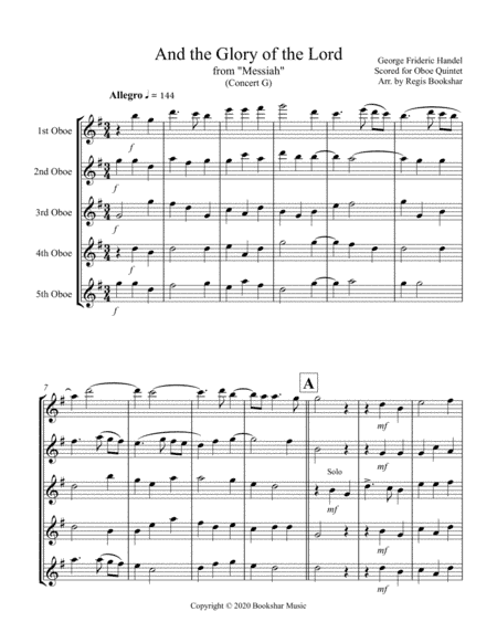 And the Glory of the Lord (from "Messiah") (G) (Oboe Quintet) (arr. Regis Bookshar)