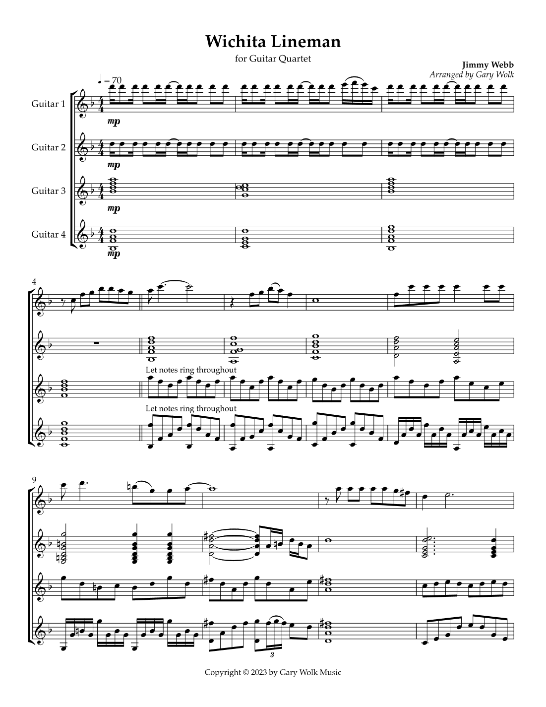 Wichita Lineman (arr. Gary Wolk)