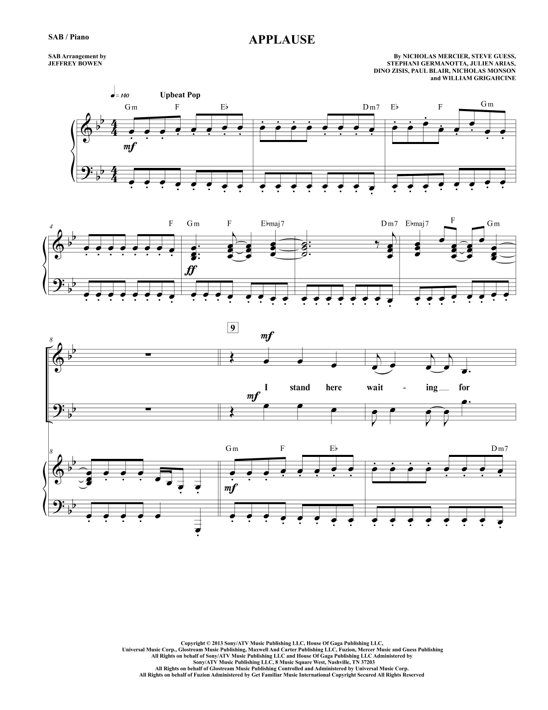 Applause (arr. Jeffrey Bowen)