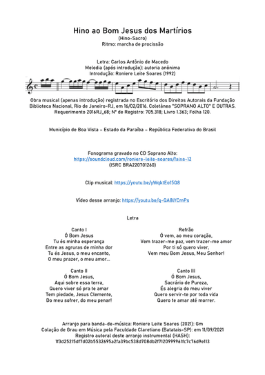Hino ao Bom Jesus (arr. Roniere Leite Soares)