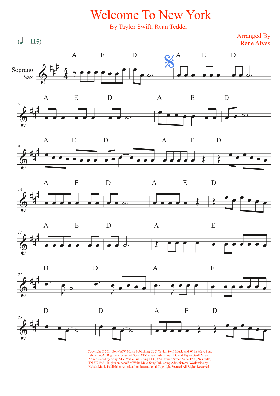 Welcome To New York (arr. Rene Alves)