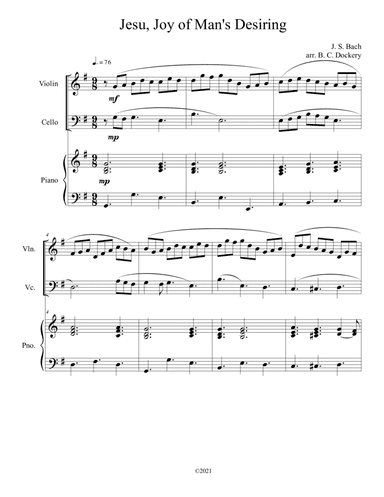 Jesu, Joy of Man's Desiring (Violin and Cello Duet) with optional piano accompaniment (arr. B. C. Dockery)