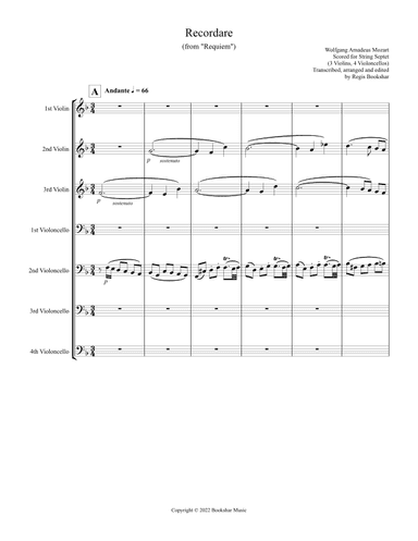 Recordare (from "Requiem") (F) (String Septet - 3 Violins, 4 Cellos) (arr. Regis Bookshar)