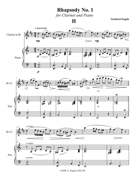 Rhapsody For Clarinet and Piano Mvt. II