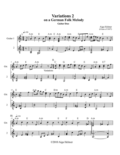 Variations 2 on a German Folk Mel. f. Guitar Duo