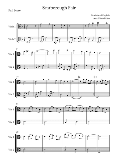 Scarborough Fair for Viola Duo (arr. Fabio Britto)