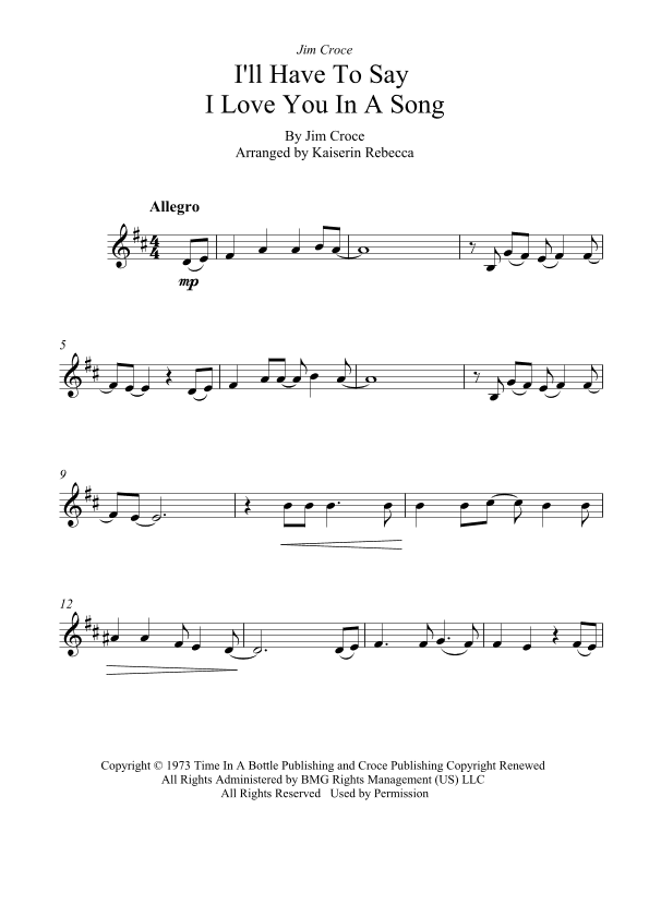 I'll Have To Say I Love You In A Song (arr. Kaiserin Rebecca)
