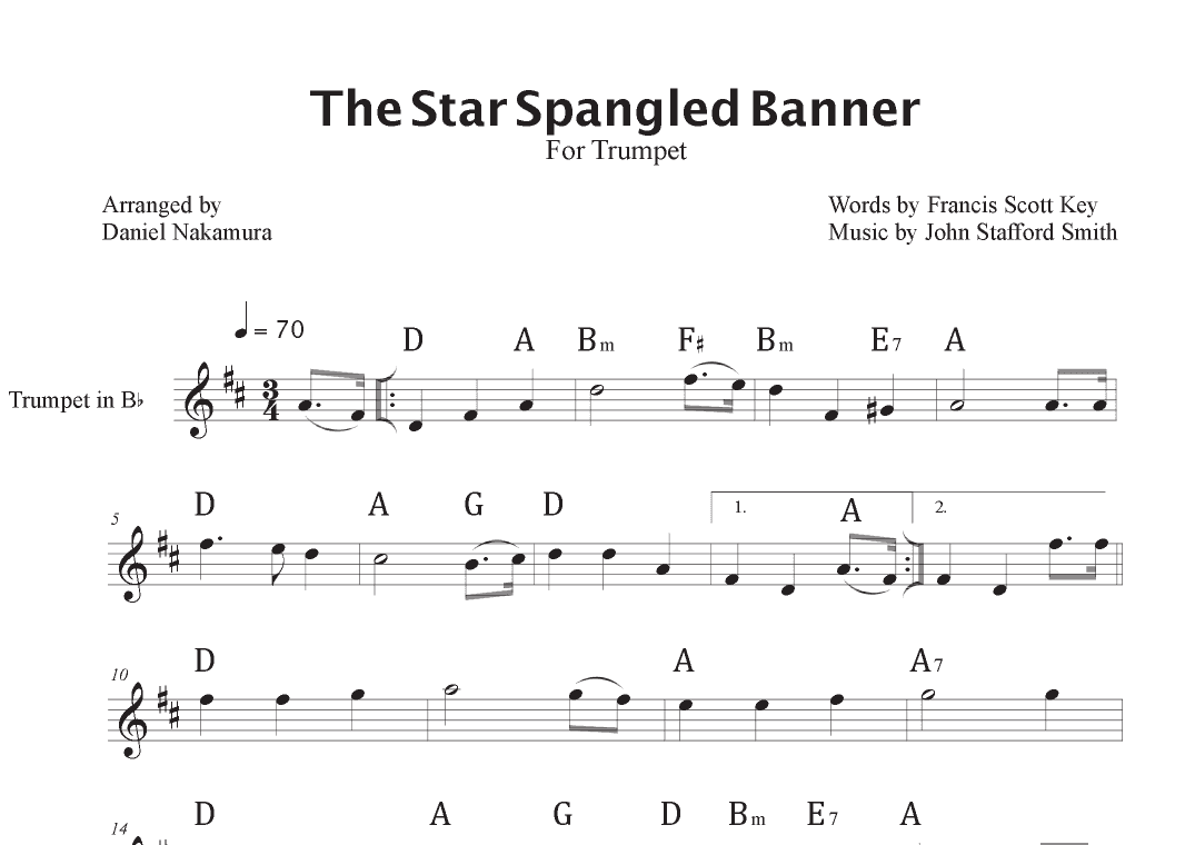 The Star Spangled Banner (For Trumpet with Chords) (arr. Daniel Nakamura)
