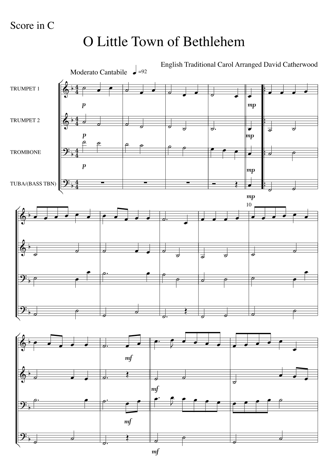 O Little town of Bethlehem arranged for Brass Quartet by David Catherwood (arr. David Catherwood)