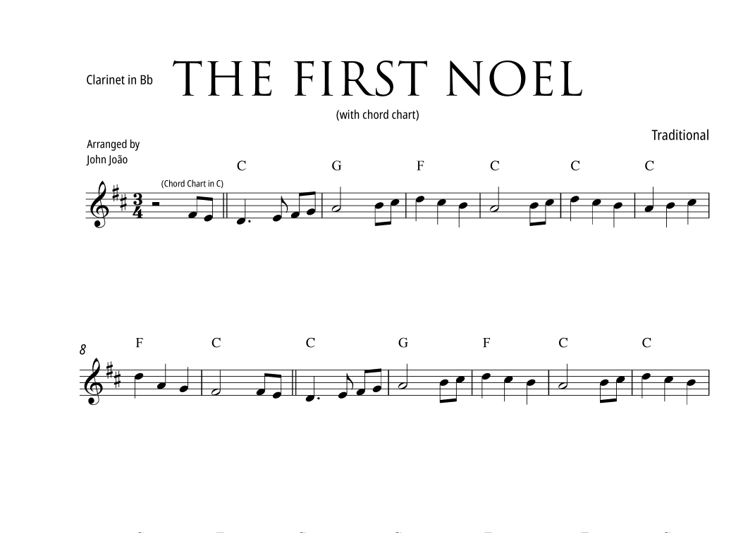 The First Noel (Clarinet in Bb with Chord Chart) (arr. John João)