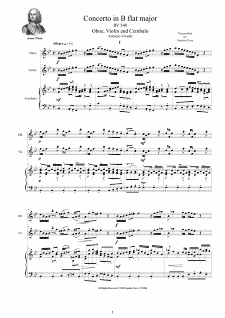 Vivaldi - Concerto in B flat major RV 548 for Oboe, Violin and Cembalo (or Piano) (arr. Santino Cara)