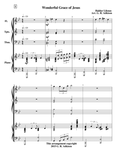 Wonderful Grace of Jesus (for flute, 2 trumpets, 2 trombones & piano) (arr. G. R. Adkison)