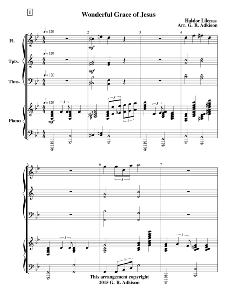 Wonderful Grace of Jesus (for flute, 2 trumpets, 2 trombones & piano) (arr. G. R. Adkison)