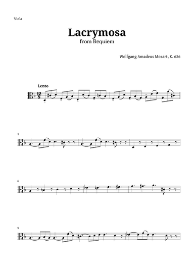 Lacrymosa from Requiem by Mozart for Viola (arr. Langanho)