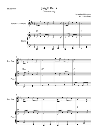 Jingle Bells (Christmas Song) for Tenor Saxophone Solo and Piano Accompaniment with Chords (arr. Fabio Britto)