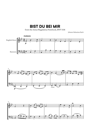 Bist du bei Mir (BWV 508) (for English Horn and Bassoon) (arr. Cadenza Editions)
