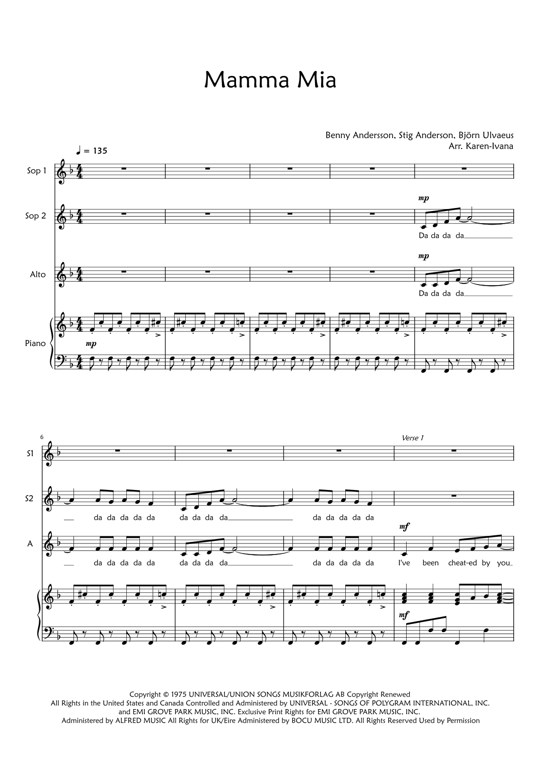 Mamma Mia (arr. Karen Ivana)