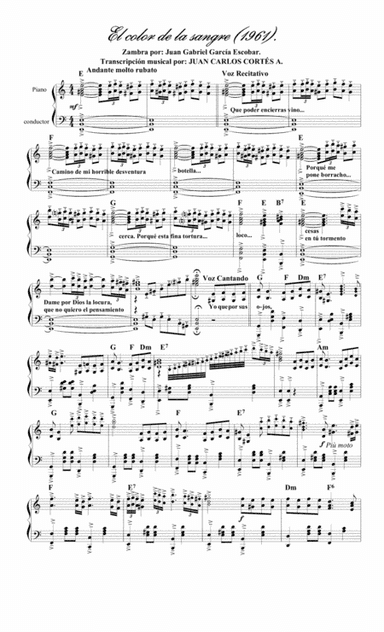 El color de la sangre. Zambra por Juan Gabriel García Escobar. (arr. Juan Carlos Cortés A.)
