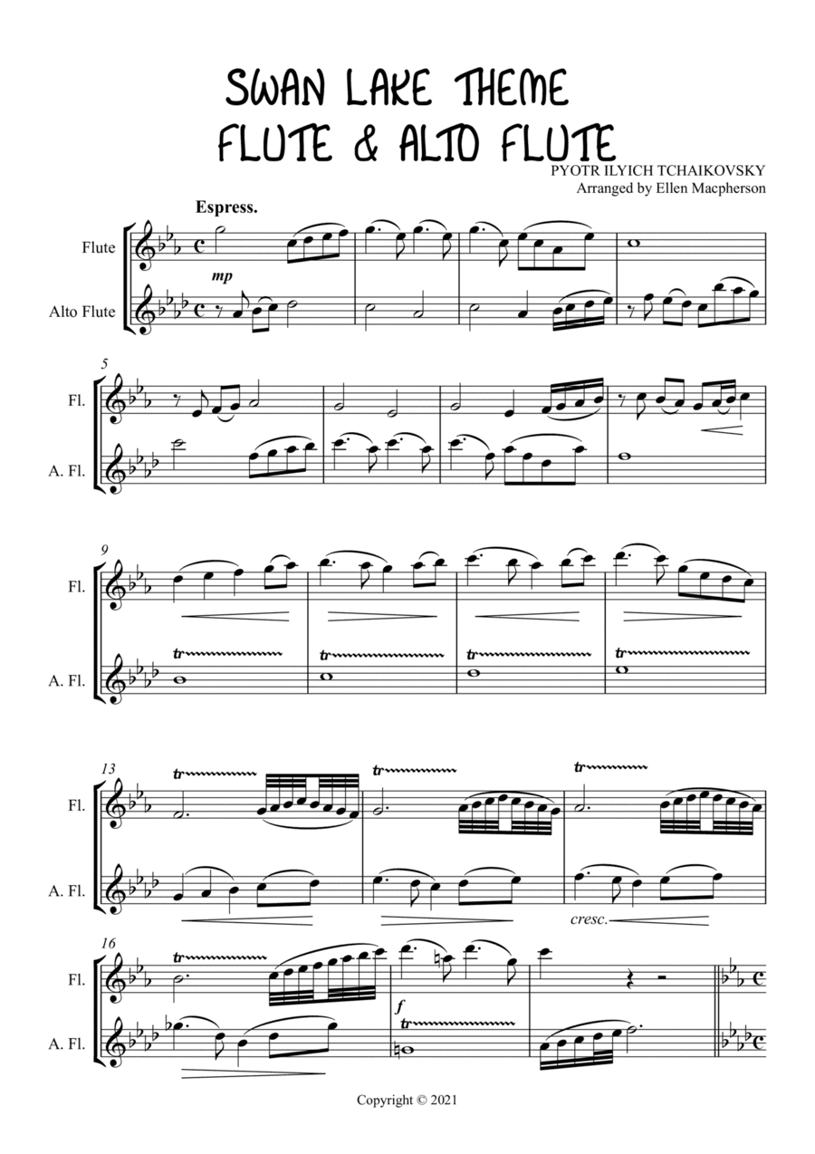 TCHAIKOVSKY SWAN LAKE THEME - FLUTE AND ALTO FLUTE DUET (arr. Ellen Macpherson)