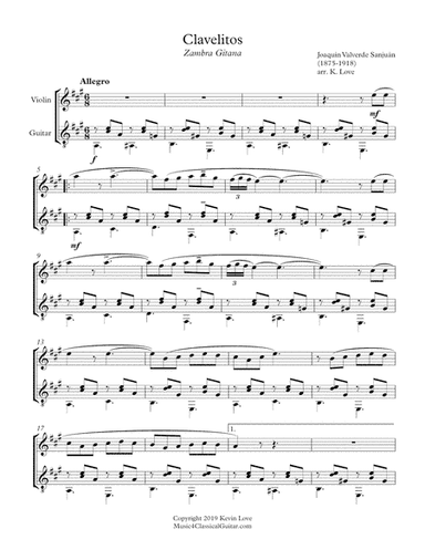 Clavelitos (Violin and Guitar) - Score and Parts (arr. K. Love)