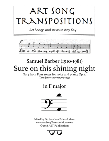 Sure On This Shining Night, Op. 13, No. 13 (arr. ArtSongTranspositions.com)