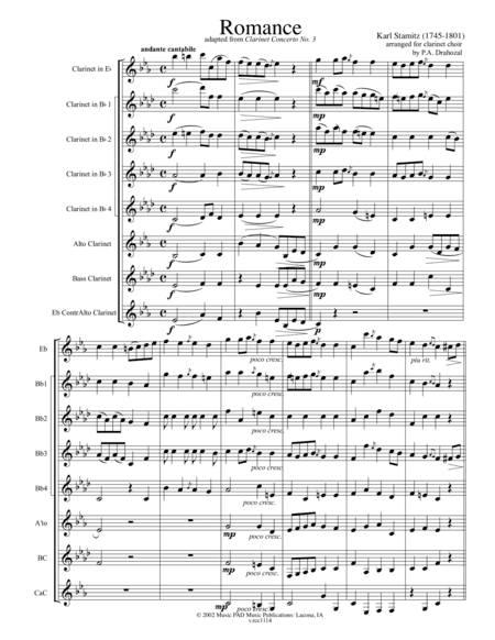 Romance (for clarinet choir- adapted from "Clarinet Concerto No. 3") by Karl Stamitz (arr. Peter A. Drahozal)