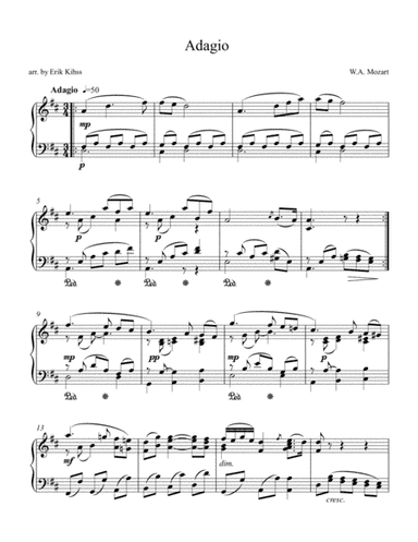 Mozart Adagio - Intermediate Piano (arr. Erik Kihss)