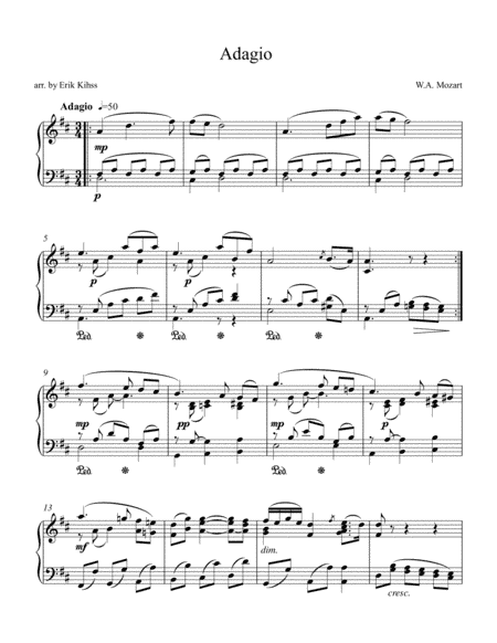 Mozart Adagio - Intermediate Piano (arr. Erik Kihss)