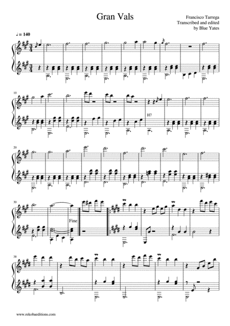 Gran Vals (Francisco Tarrega) (arr. Blue Yates)