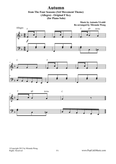 Autumn from "The Four Seasons" - 3rd Movement (Piano Solo) (arr. Miranda Wong)