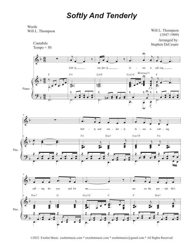 Softly And Tenderly (Vocal solo - Medium Key) (arr. Stephen DeCesare)