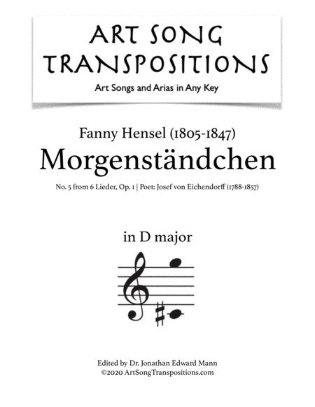 HENSEL: Morgenständchen, Op. 1 no. 5 (transposed to D major) (arr. ArtSongTranspositions.com)