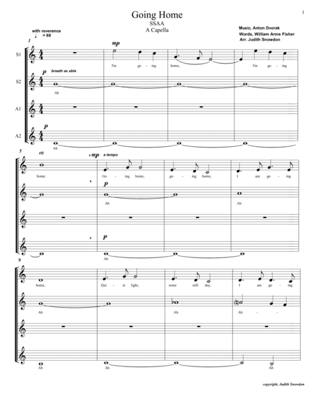 Going Home, SSAA, A Cappella (arr. Judith Snowdon)