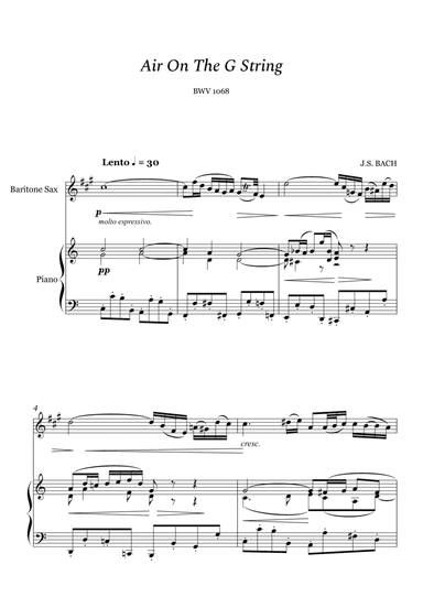 Bach - Air on The G String for Baritone Sax and Piano (arr. Cássio Silva Chaves)