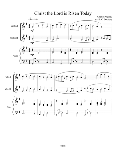 Christ the Lord is Risen Today (violin duet) with optional piano accompaniment (arr. B. C. Dockery)