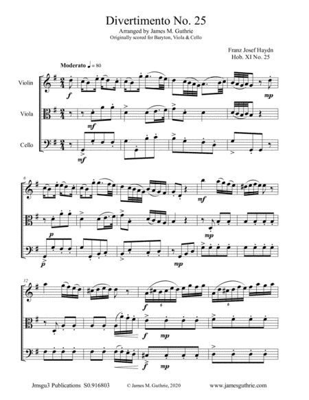 Haydn: Divertimento No. 25 for String Trio (arr. James M. Guthrie)