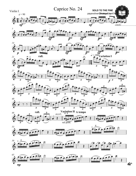 Paganini caprice No. 24 for String quartet (arr. Oliver Payán)