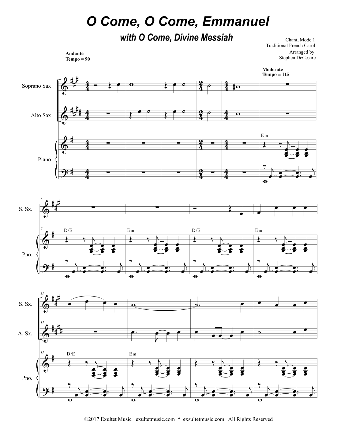 O Come, O Come, Emmanuel (with "O Come, Divine Messiah") (Duet for Soprano and Alto Saxophone) (arr. Stephen DeCesare)