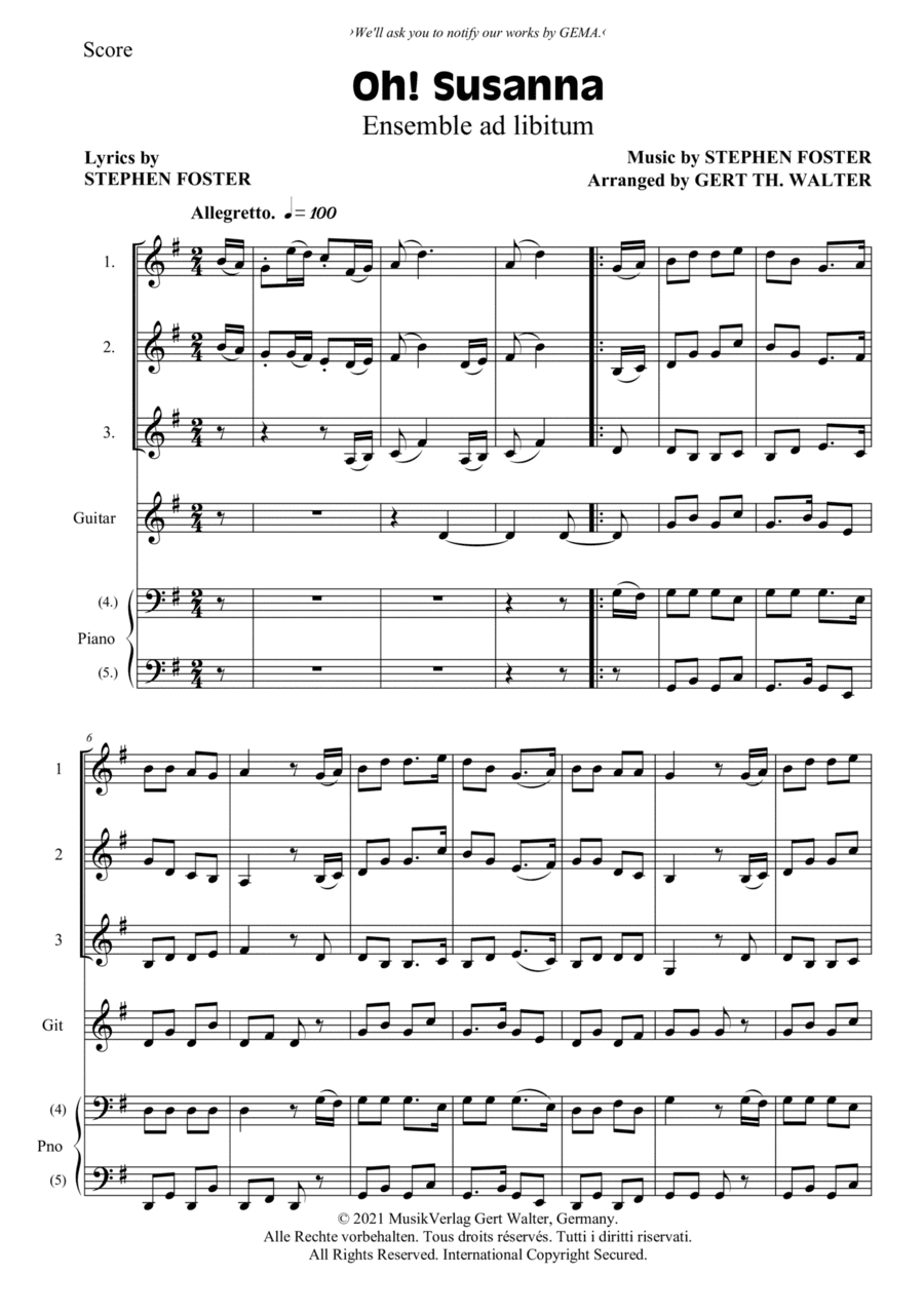 Oh! Susanna (arr. Gert Th. Walter)