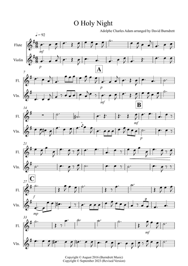 O Holy Night for Flute and Violin Duet (arr. David Burndrett)
