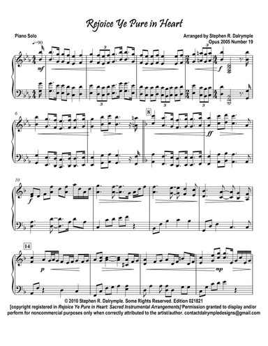 Rejoice Ye Pure in Heart - piano solo arrangement by Stephen R Dalrymple (arr. Stephen R. Dalrymple (Dalrymple Designs))