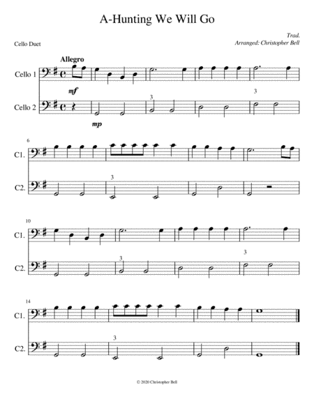 A-Hunting We Will Go - Easy Cello Duet (arr. Christopher Bell)