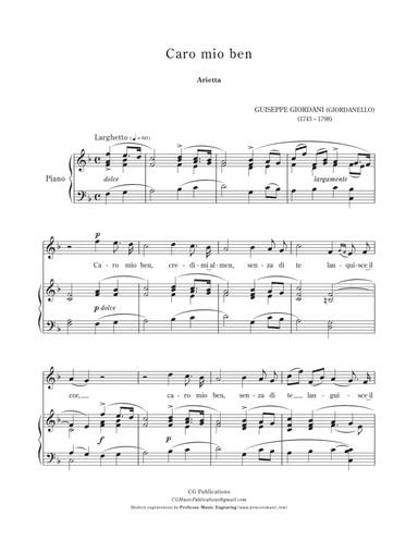 Caro mio ben (Aria antica) – High Voice (F) (arr. CG Publications)