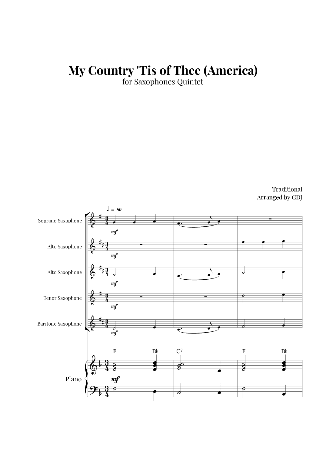 My Country 'Tis of Thee (America) (arr. GDJ)