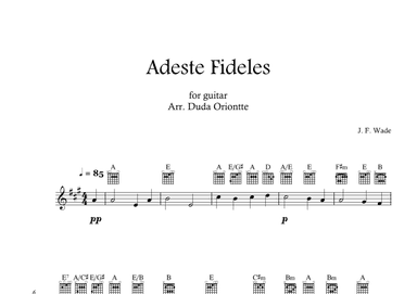 Adeste Fideles (guitar - A major - TABS - no lyrics) O Come All Ye Faiful (arr. Duda Oriontte)