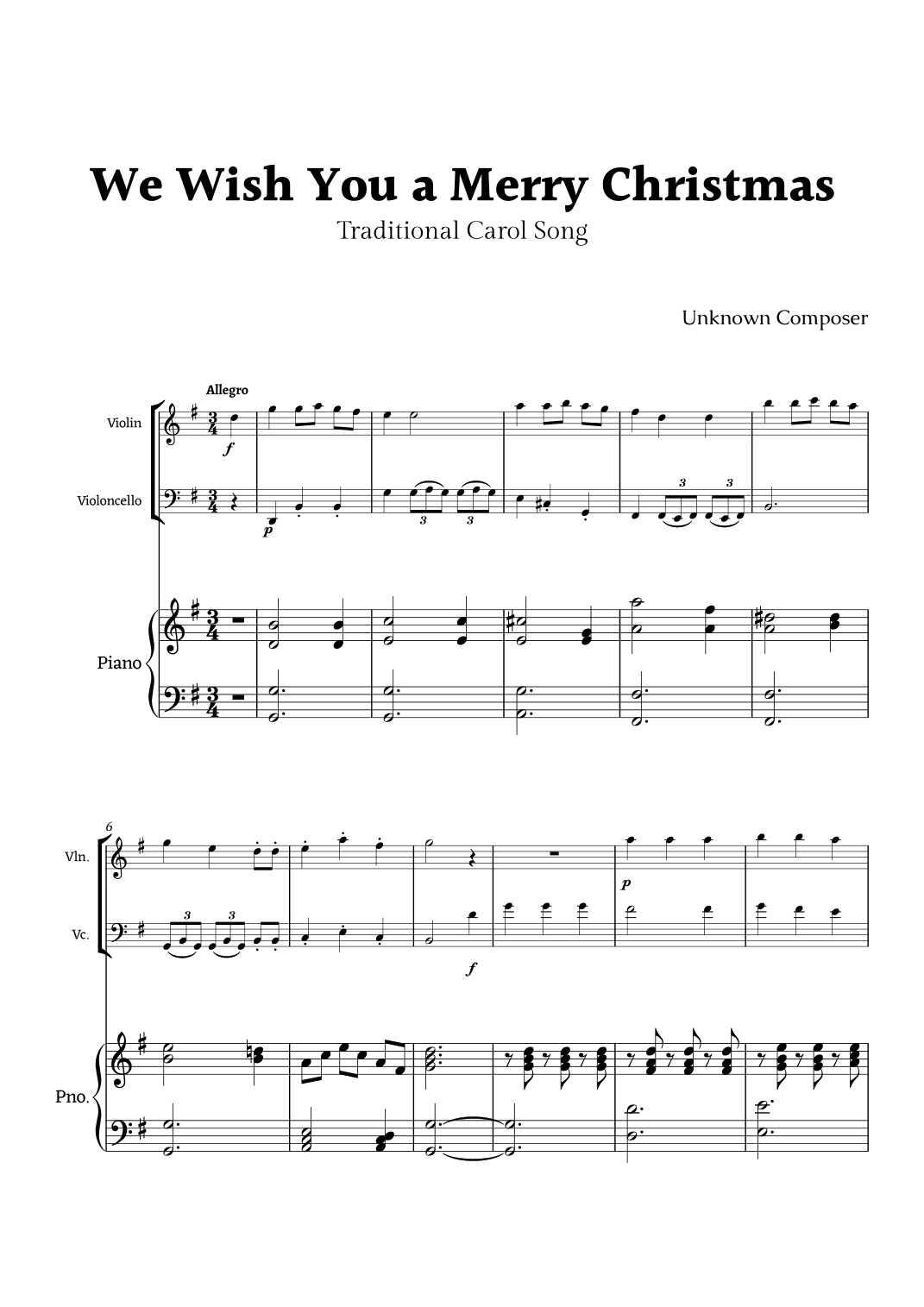 We Wish you a Merry Christmas for Piano Trio (arr. Rika K.)