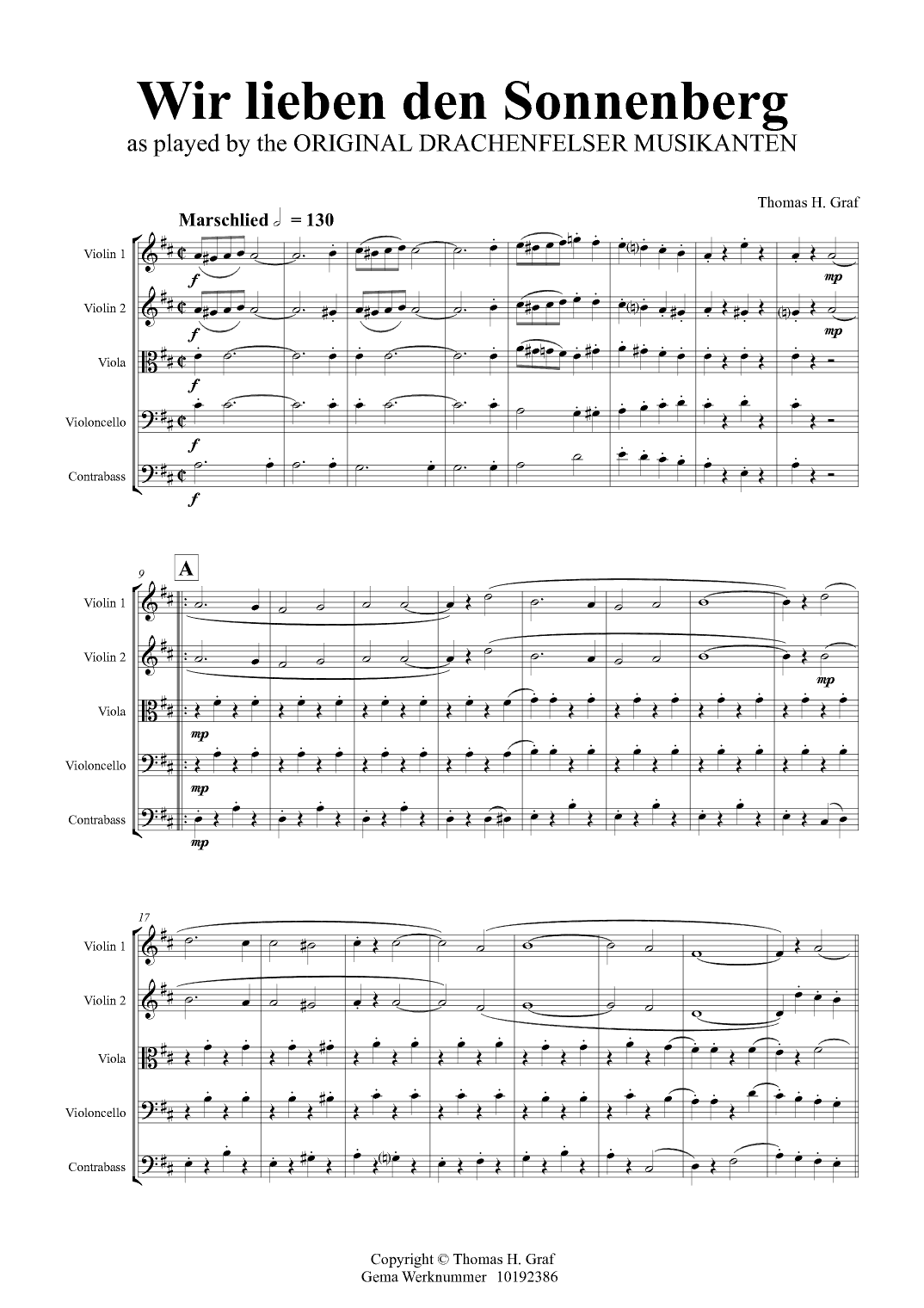 Wir lieben den Sonnenberg - German Polka Octoberfest - String Quintet